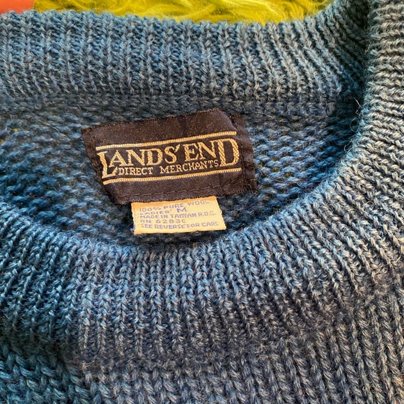 VTG Lands’ End Colorblock Striped Sweater Thick 100% Pure Wool Medium Multicolor - Picture 4 of 4